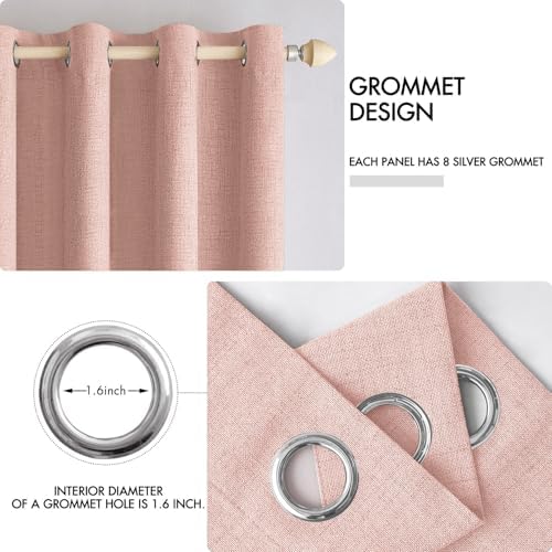 MIULEE 100% Blackout Linen Curtains for Bedroom 52x96 Inches Blush Pink