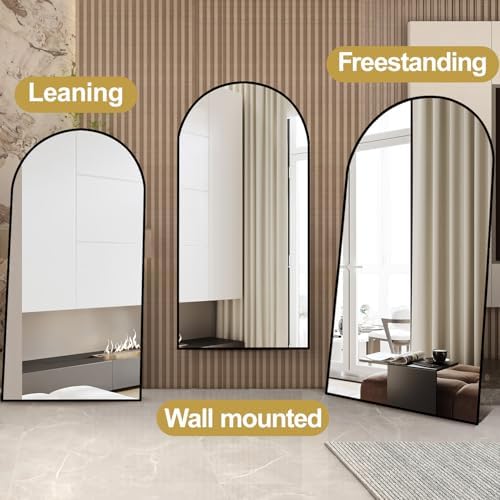 Prywot Full Length Mirror, Oversized 81"x41" Arched-Top Floor Mirror, Black