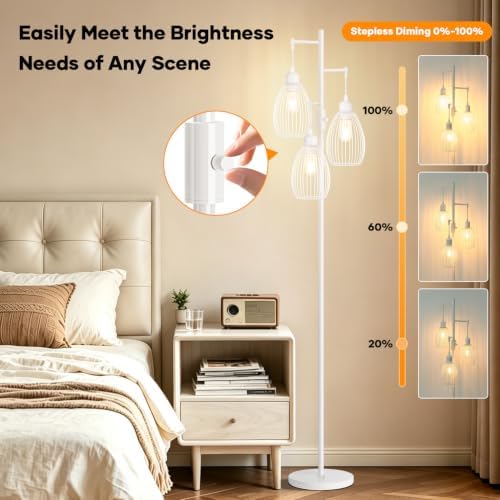 Dimmable Floor Lamp, 3 x 800LM LED Edison Bulbs Included, Farmhouse Industrial Floor Lamp Standing Lamp with Elegant