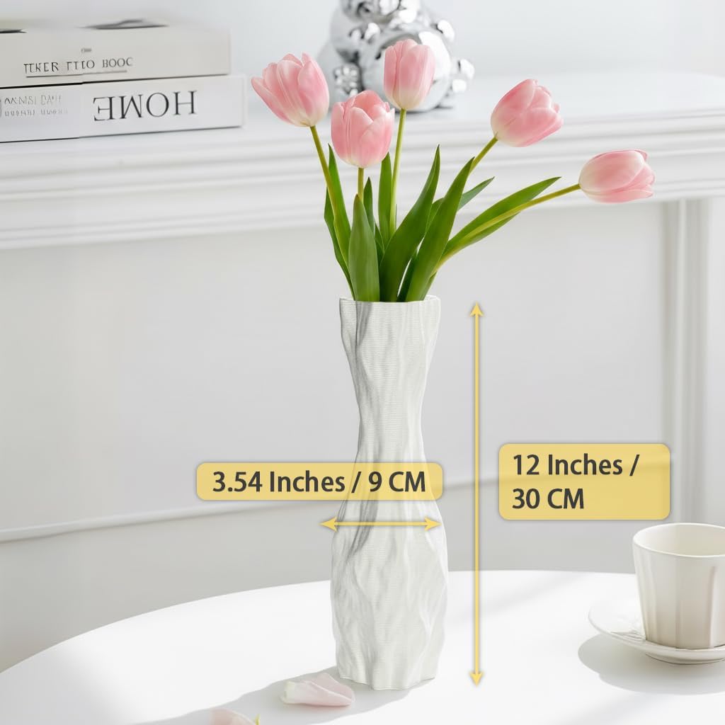 White Sculptural Ceramic Vase / White-d, 12 Inch