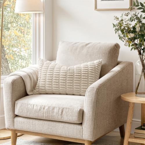 MIULEE Lumbar Corduroy Decorative Throw Pillow Covers 22x14 Cream White