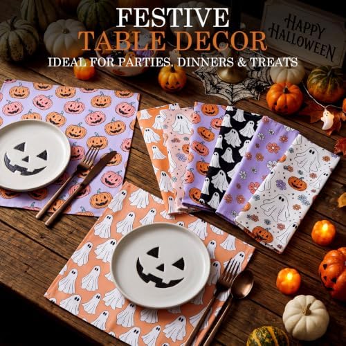 Mixweer 12 Pack Halloween Cloth Napkins Bulk, 15 x 15 Inch Square