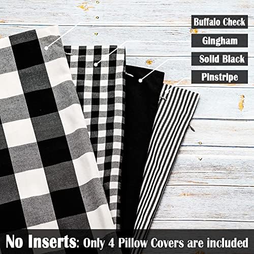 White Buffalo Plaid Outdoor Throw Pillow Covers Buffalo Check Farmhouse / Black / 18 x 18 / Set of 4