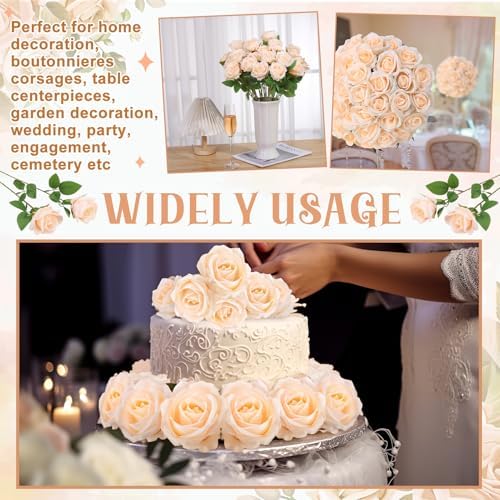 36 Pcs Champagne Artificial Roses with Long Stems