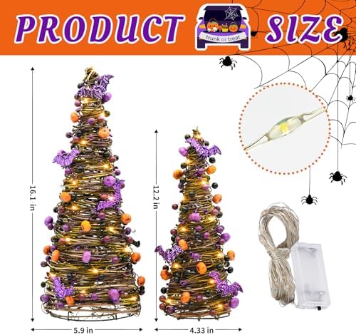 2Pa Lighted Halloween Tabletop Tree,Purple Pumpkin Halloween Decor【Timer】