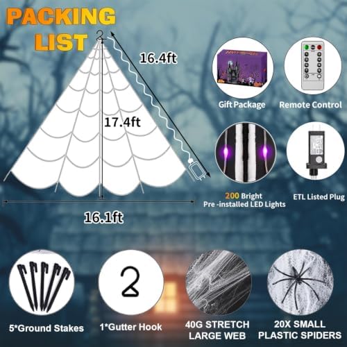 Halloween Decorations Outdoor, 200 LED Halloween Giant Spider Web Lights, 16.4Ft Lighted Spider Web Light up for Yard Haunted House Decor,Purple