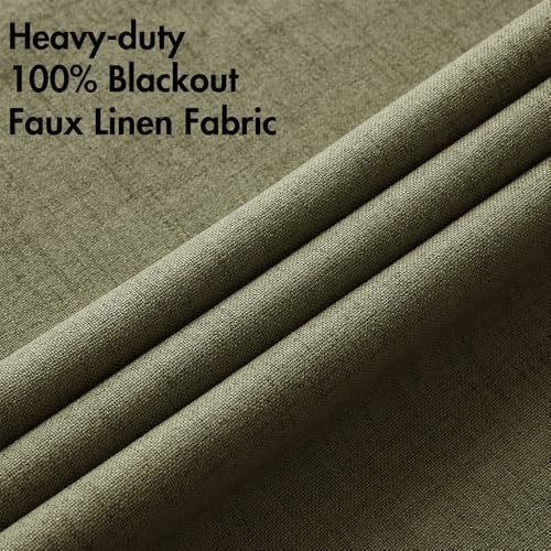 MIULEE 100% Blackout Linen Curtains for Bedroom 52x96 Light Olive Green