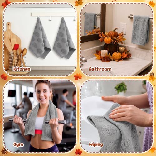 Mindsoft 2 Pcs Fall Hand Towels 3D Pumpkin Jacquard,Light Gray