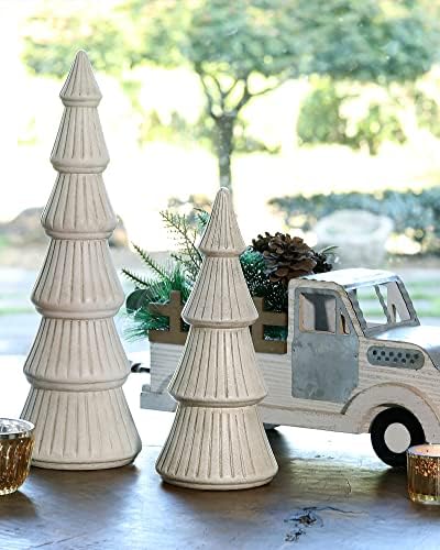 WONDROUS' DECO Wooden Christmas Tree Figurine Decor for Table Centerpieces