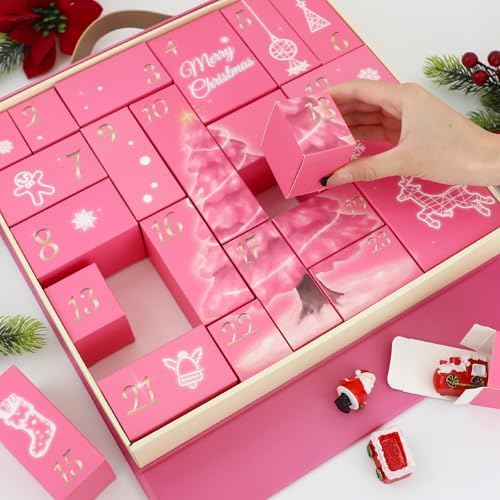 Christmas Advent Calendar, Empty Advent Calendar to Till Yourself, 24 Days Christmas Countdown Advent Calendar, Reusable Countdow Boxes, Xmas Gifts for Boys Girls Teens Adults