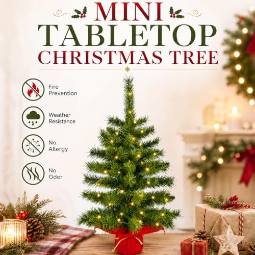 2ft Pre-lit Artificial Mini Christmas Tree,Small Xmas Tree
