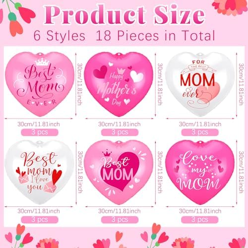 18 Pcs Happy Mother's Day Inflatable Heart Yard Decorations Large Mother's Day Heart Inflatable Hanging Ornament Giant PVC Outdoor Decoration for Mothers Day Garden Lawn Party