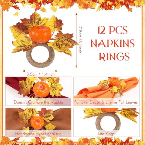 LemonRoad 36 Pcs Cloth Napkins and Napkin Ring Holders, Reusable Fabric for Table Decor Banquet Holiday Dinner Party Supply(Orange,Coffee, White, Green,Fall)