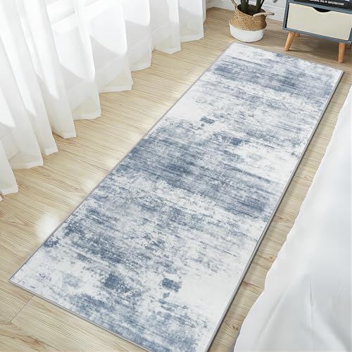 2'6''x8' Runner Rugs Washable Rug:Modern Abstract Hallway Blue White Carpet