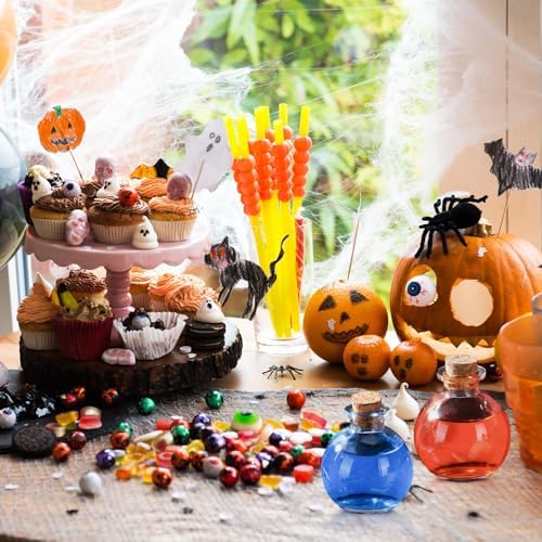 2 pack Glass Potion Bottles with Corks 9oz Empty Spherical Jars for DIY Crafts Decorative Clear Ball Bottle with Wood Stopper for Halloween Decor