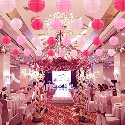 12 Pcs Pink Party Paper Lanterns Romantic Decorations Rose Red and Pink Round Chinese Paper Lanterns for Wedding Birthday Party Valentines Day Engagement Baby Showers Decoration