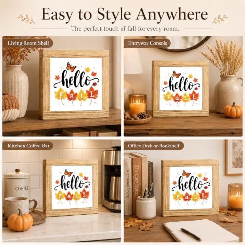 Fall Wood Sign, Hello Fall Maple Leaf Butterfly Tabletop Decor