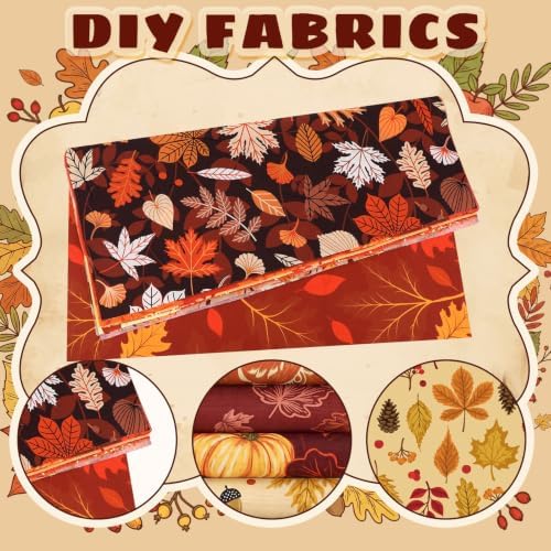 Tatuo 10 Pcs Fall Cotton Fabrics 19.7" Pumpkin Maple Thanksgiving