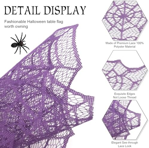 Purple Lace Spider Web Table Decor - 13 X 72 Inch, Polyester Halloween Table Runner for Parties & Gatherings