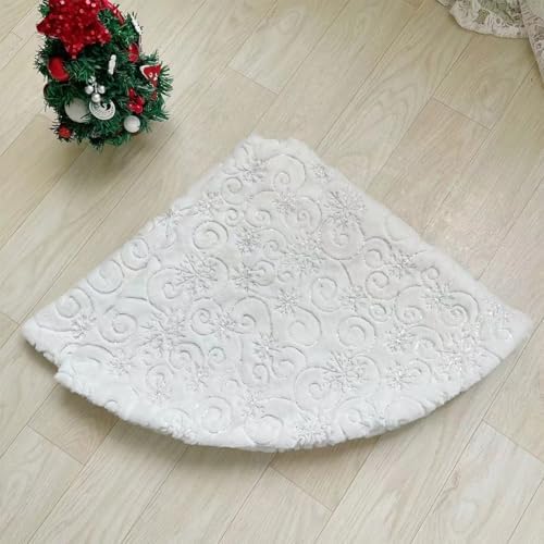 Christmas Tree Skirt 36 inch Silver Christmas Tree Skirt Embroidered Sequins Faux Fur for Xmas Holiday Home Party Decorations
