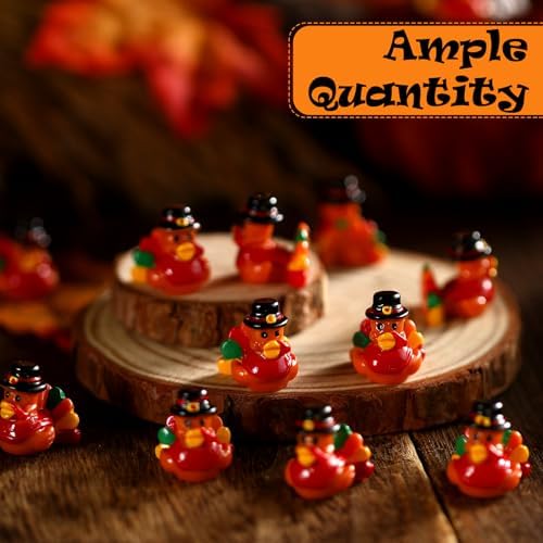 Suzile 50 Pcs Mini Resin Turkey Duck Figurines, Fall Decor 0.79 x 0.51 Inch
