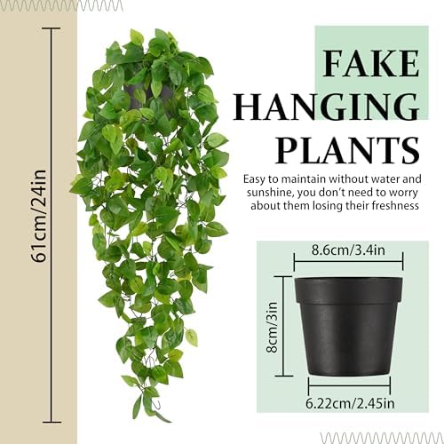 Waipfaru Fake Hanging Plants, 2Pcs Artificial Potted Plant Pothos