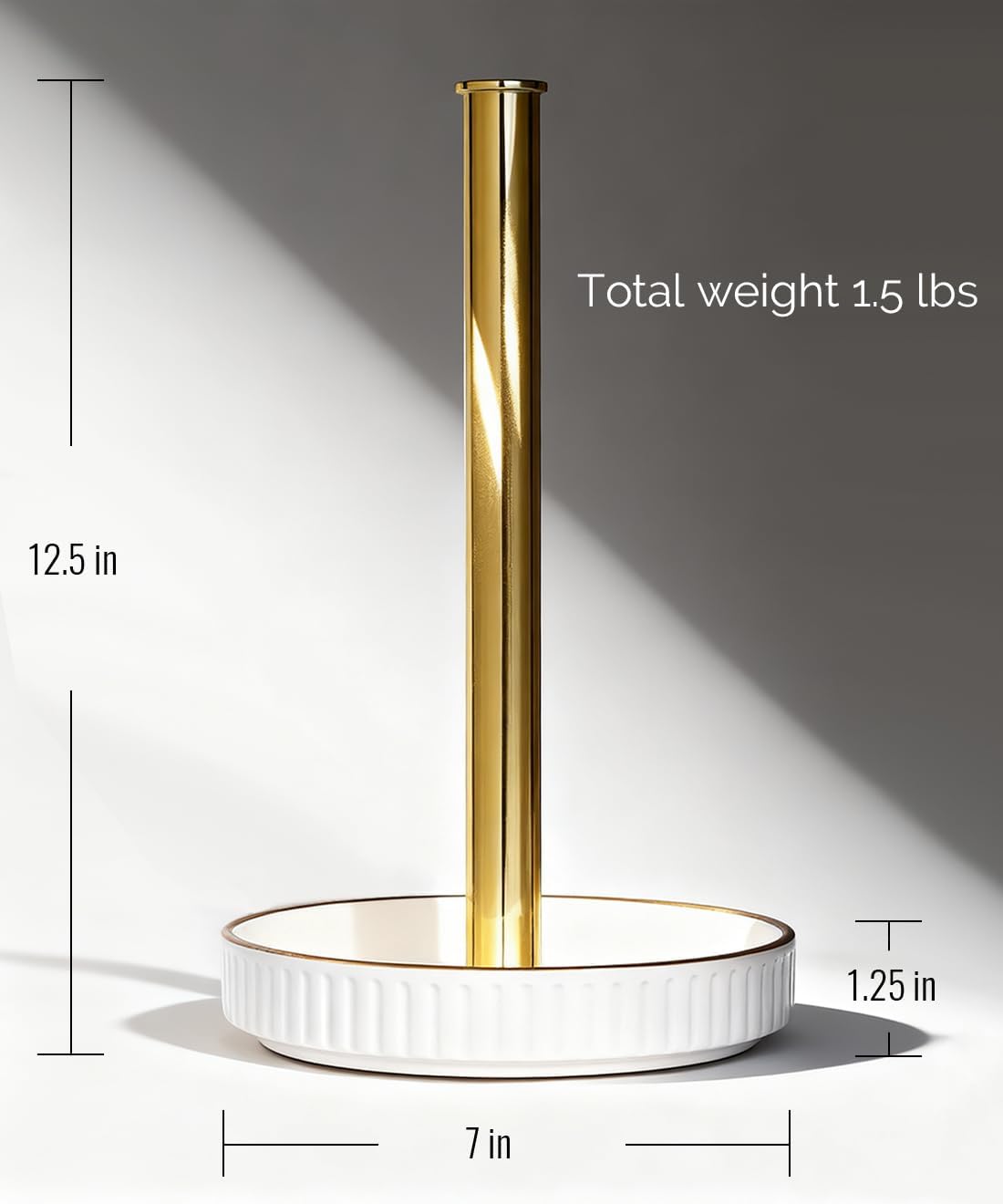Paper Towel Holder, Ceramic Heavy Plate Base Wobble-Free, Roll Stand-Gold | Effortless Cleaning and Easy to Assemble