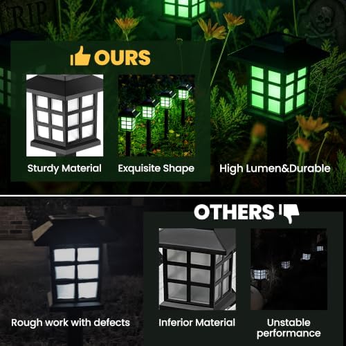 GIGALUMI Halloween Solar Lights Outdoor,12ps Green Halloween Decorations.