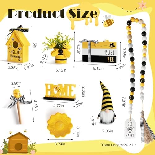 Spring Decorations for Home 8 Pcs Summer Bumble Bee Tiered Tray Decor Set