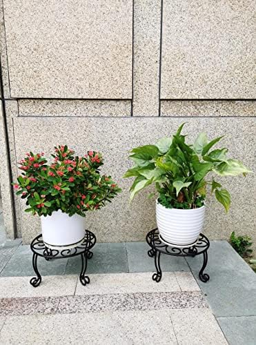 TREEZITEK 2 Pack Heavy Duty Iron Plant Stand, 11.8'' Diameter, 6'' Tall, Black, Powder Coated, Round, Sturdy & Stable