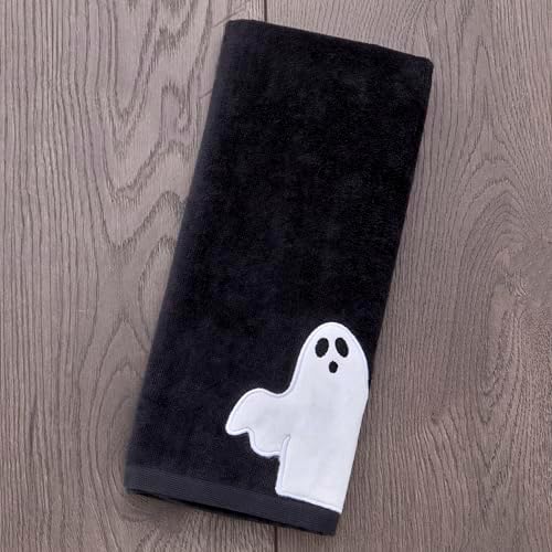 SKL Home Halloween Ghost Hand Towel Set-2pc, 100% Cotton Embroidered, Black