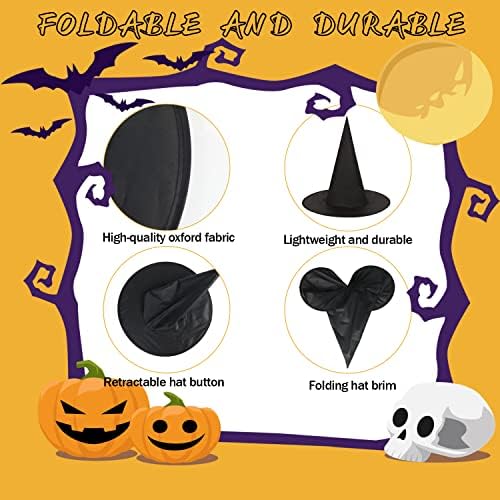 CCINEE 12 Pcs Halloween Decoration Witch Hats, Bulk Hanging Witch Costume Caps Accessories with 120 Pcs Bat Wall Stickers for Halloween Themed Party Yard Decoration