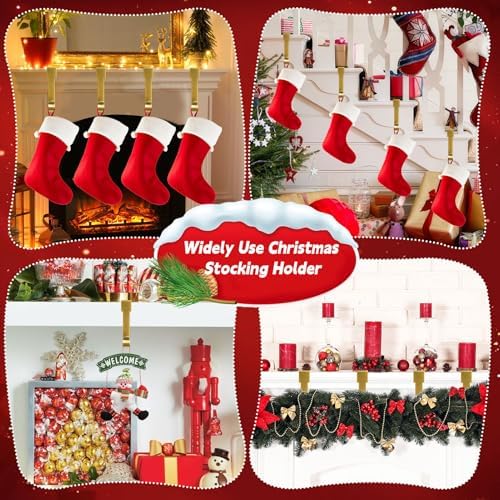 Gold Stocking Holdears for Mantle Set of 4, Christmas Stocking Holders, Stocking Hangers Hooks for Mantle for Christmas Ornaments for Counter Tables, Fireplace Mantle Decoration