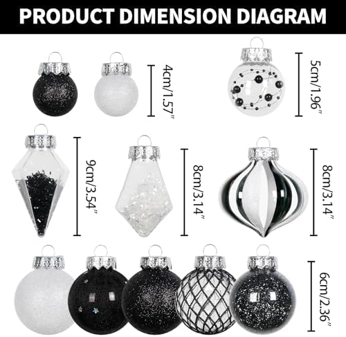 34PCS Black/White Christmas Ball Ornaments Set for Tree Decor