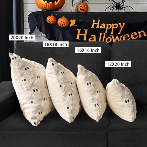 Halloween Pillow Covers 20x20 Set of 2 Beige Ghost Farmhouse Home Decor