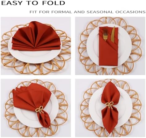 Fall Cloth Napkins Set of 8,18x18 inch,Rustic Cloth Napkins for Dinner,Thanksgiving Table Decorations,Made of 100% Microfibre,Soft Washable Wrinkless,Easy to Fold(Rust)