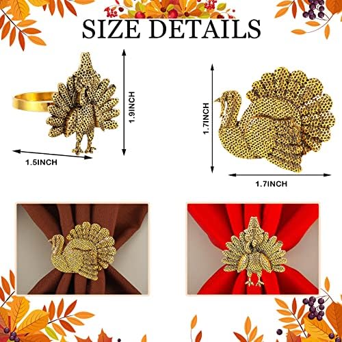 EBoot 16 Pcs Fall Thanksgiving Napkin Ring Set, Turkey, Metal