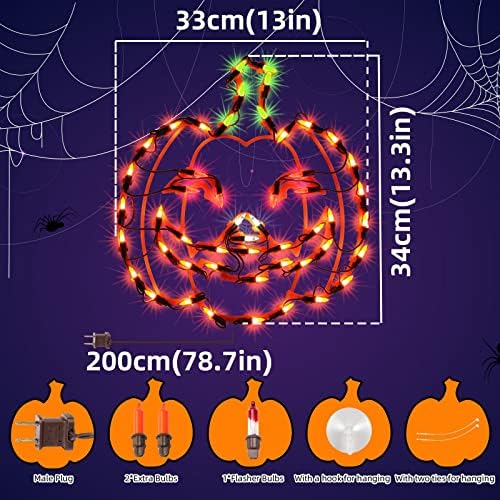 LAMPHOME 13.3'' Halloween Decorations Window Silhouette Holiday Display, Light Up Window Lights, Lighted Jack-O-Lantern for Party, Home, Tabletop