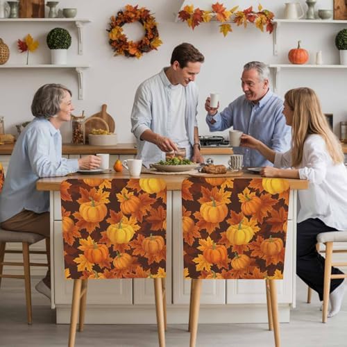 Fall Chair Covers Set of 8 Orange Harvest Pumpkin Chair Slipcover Protector Removable Stretch Chair Covers Autumn Maple Leaf Thanksgiving Chair Back Covers for Dining Chairs Kitchen Holiday Party