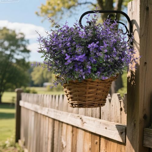 RECUTMS Fake Shrubs Flowers, 12Pcs Faux Outdoor Purple Plants UV Resistant