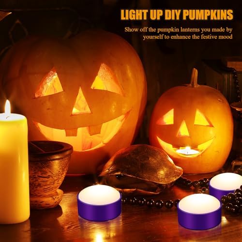 Riakrum 6 Pack Halloween Pumpkin LED Lights, Purple,Warm Light
