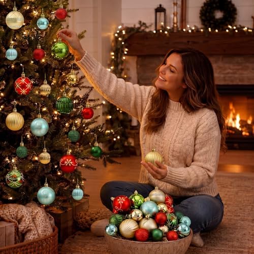 48 Pcs Christmas Ball Ornaments 1.6'' 2.4'' Red Gold Green Blue