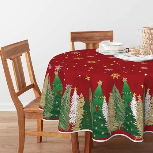 Horaldaily Christmas Tablecloth 70 x 70 Inch Round Christmas Trees Red