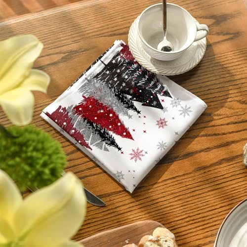 Horaldaily Christmas Cloth Napkins, Pine Tree Stars, White, Set of6