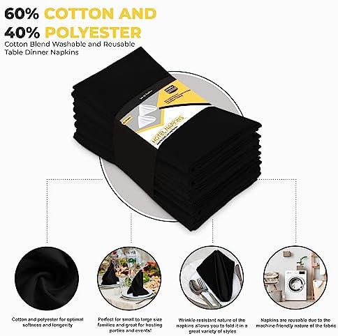 Bulk 288-Pack Cloth Napkins, 18"x18", Wrinkle Resistant, Sturdy, Black