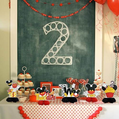 TONIFUL 2nd Birthday Black Red Yellow Mouse Themed Table Centerpieces