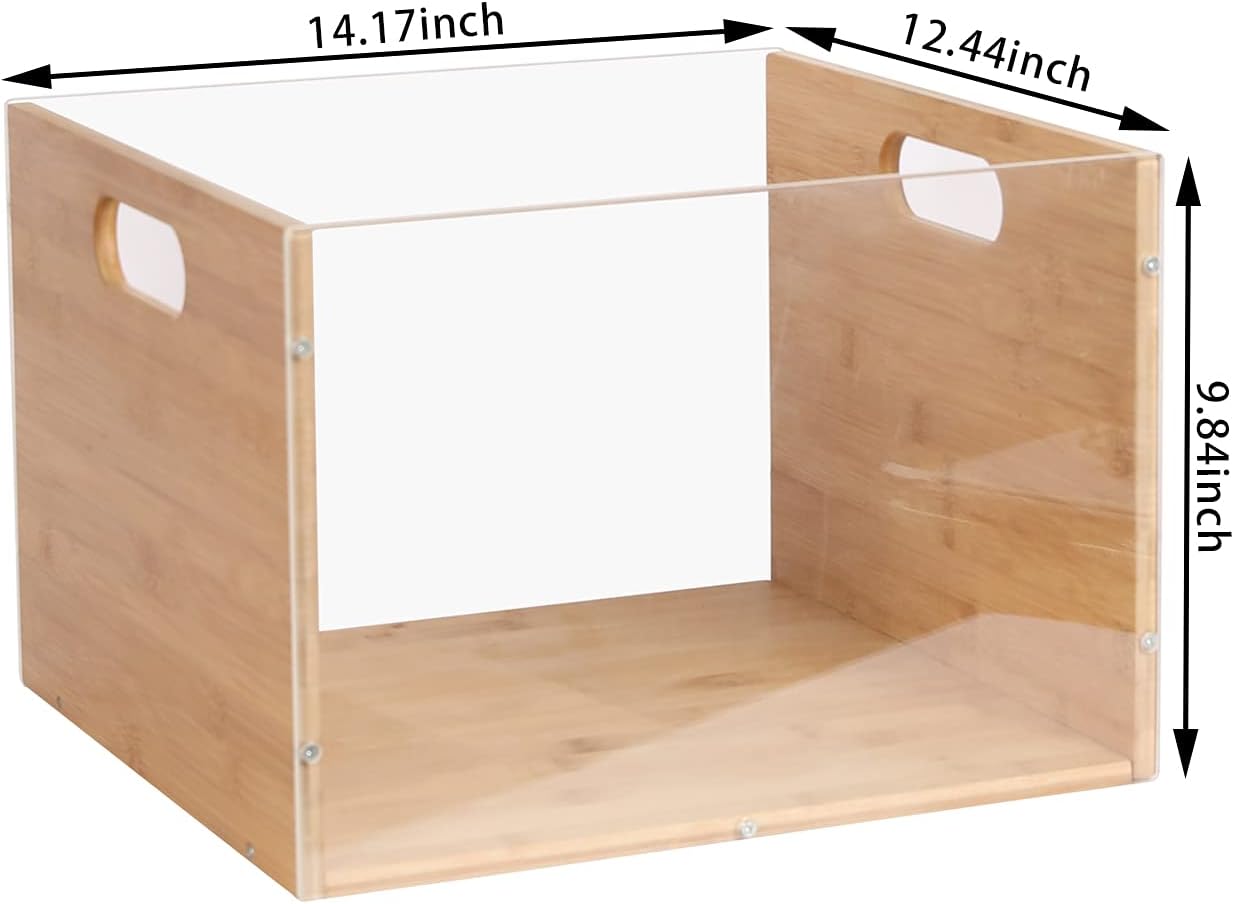X-cosrack Vinyl Record Storage Crate, Visible Vinyl Record Holder | Acrylic & Bamboo Record Crates with Handle for LP