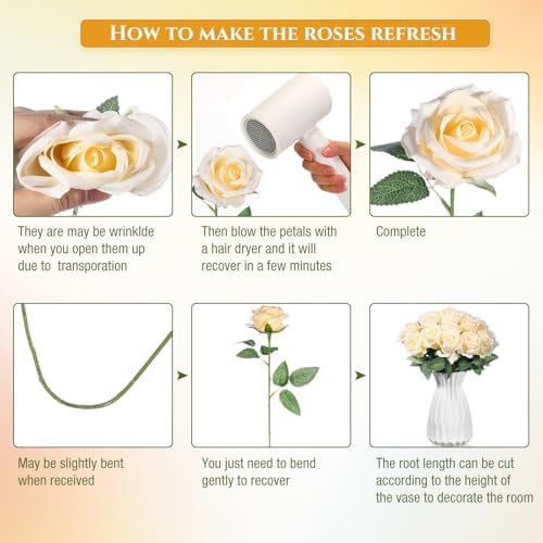 Jexine 100 Pcs Artificial Roses Flowers Bulk, Champagne