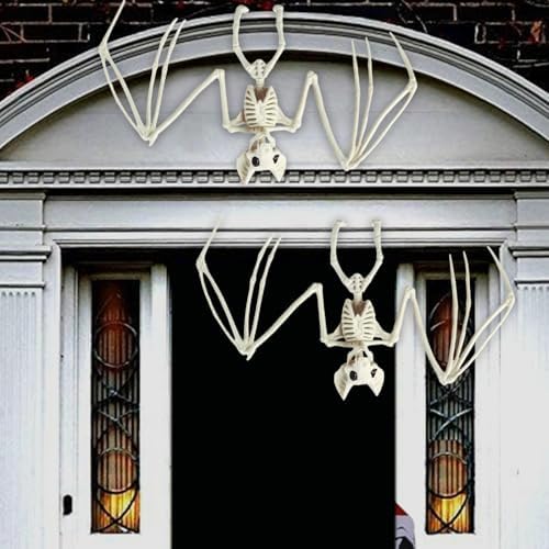 2Pcs Bat Skeleton Halloween Decor Sculpture Scary Centrepiece Animal Skeleton Fish Bone for Indoor Outdoor Spooky Scene Garden Decoration