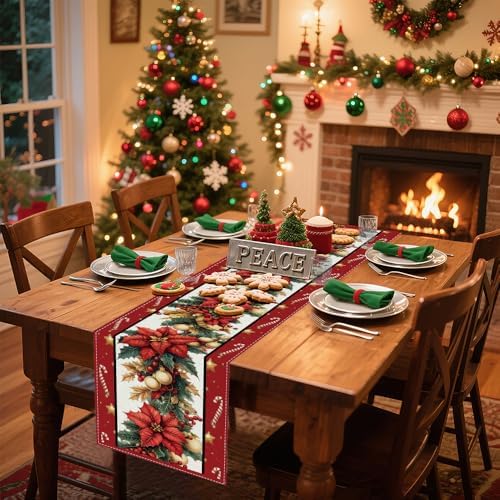 Winter Table Runner, Seasonal Christmas Kitchen Table Decoration, Suitable for WinterChristmas Family Gathering Indoor 13x72 inches (13x72 inches, Three Christmas Trees)